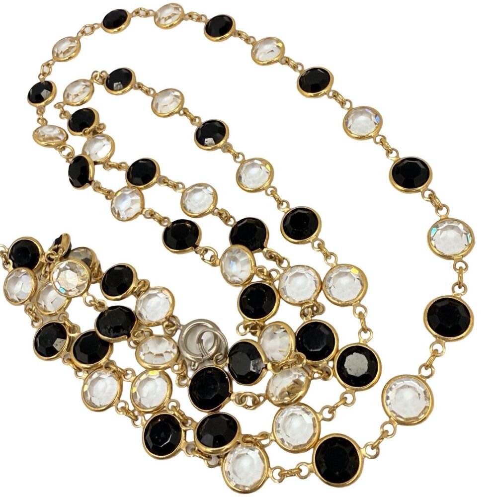 SWAROVSKI Crystal Necklace Black Bezel Set 36" Open Back Riviere